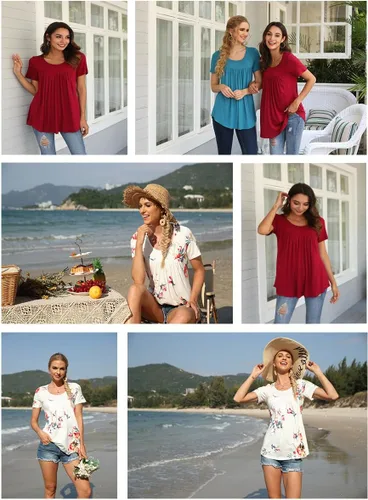 Vista 4 de CATHY Blusa cómoda de verano para mujer, manga corta, holgada, para usar con leggings