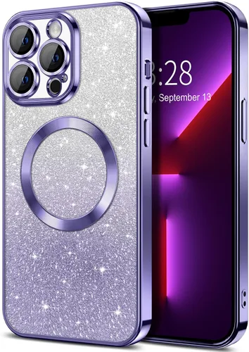 Vista 57 de Hython Funda para iPhone 13 Pro transparente con purpurina magnética [compatible con MagSafe] Protector completo de lente de cámara delgado