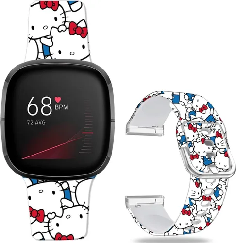 Vista 13 de Correas de reloj de dibujos animados con estampado floral compatibles con Fitbit Versa 4/Versa 3/Fitbit Sense 2/Sense Band de silicona suave