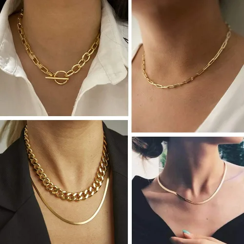 Vista 3 de Conjuntos de collar y pulsera dorados 17 MILE para niñas y mujeres, exquisita joyería y gargantillas de eslabones y broches