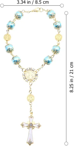 Vista 7 de Generic Bola de oración religiosa Pulsera de Rosario Cruz Virgen María Rosario Cuentas de oración Jesús Crucifijo Cruz para Mujeres Hombres Azul