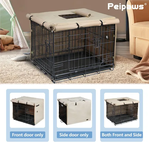 Vista 3 de Funda para Jaula de Perro de 24 Pulgadas - Funda Impermeable para Perrera de Perro de Tres Puertas, Fundas para Jaula de Tela Oxford 600D con Beige