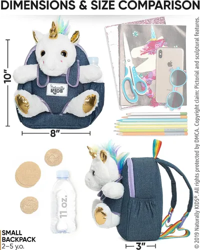 Vista 6 de Naturally KIDS Mochilas - Mochila para niños y niñas con animales de peluche - Regalos para niños y niñas de 3, 4, 5 años, 03 Unicornio Blanco