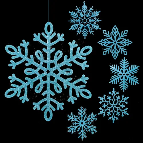 Vista 13 de Sratte Paquete de 12 adornos de copos de nieve grandes con purpurina de 12 pulgadas, decoración gigante de plástico para colgar en invierno