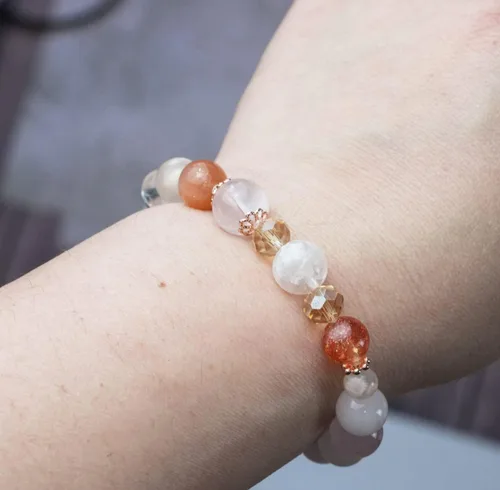 Vista 115 de Precious Gemstone Natural Crystal Healing Bracelet, Rutilated Quartz, Moonstone, Quartz Handmade Original Design Bracelet