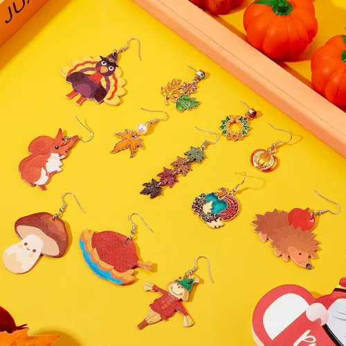 Vista 7 de 12 pares de aretes de Acción de Gracias a granel, calabaza, pavo, aretes colgantes para Acción de Gracias, joyas de otoño para mujeres y niñas