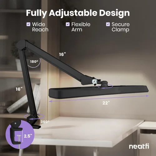 Vista 7 de Neatfi Lámpara de Trabajo LED XL de 2,500 Lúmenes, 22 Pulgadas de Ancho, 30W, 162 Piezas LED SMD, Cuidado de los Ojos, Luz de Escritorio