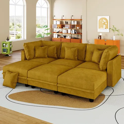 Vista 11 de LLappuil Sofá cama modular con diván de almacenamiento, sofá cama modular de pana para sala de estar, apartamento, beige