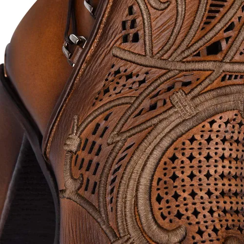Vista 8 de Cuadra Botines para mujer en piel auténtica con bordado y cremallera marrón Marrón