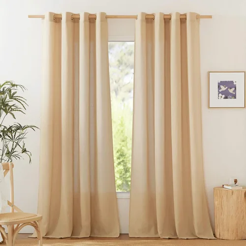 Vista 24 de NICETOWN - Cortinas de lino angora para ventana de cocina sobre el fregadero, con ojales, lino grueso angora, tratamientos cortos para ventanas