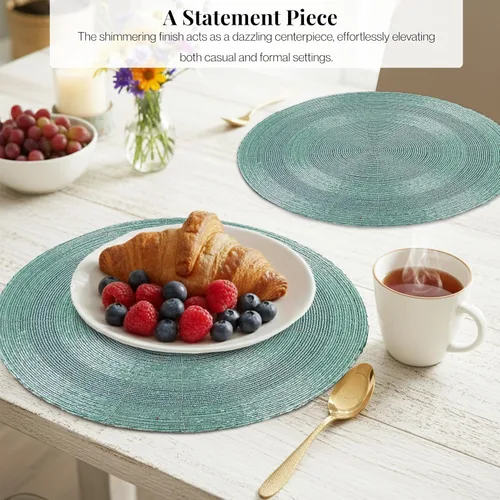 Vista 6 de Manteles individuales de 13 pulgadas con cuentas redondas para mesa de comedor - Manteles decorativos con cuentas de vidrio y respaldo de algodón