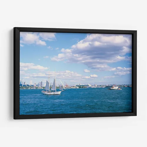 Vista 7 de Canvas Lab Sailboat leaving Manhattan by Raúl Ruz 11 x 7 in Fine Art Framed Print, Frame Color: Black, With Mat Scenery, Beaches and seas