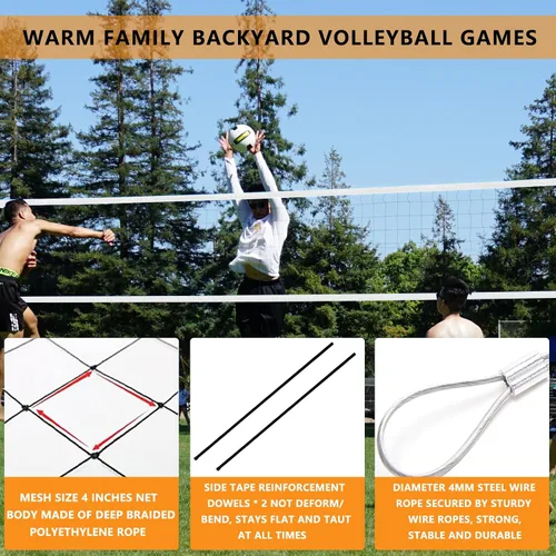 Vista 6 de Red de voleibol de repuesto resistente para exteriores con cable de acero, red de voleibol de 32 x 3 pies para patio trasero, red de voleibol
