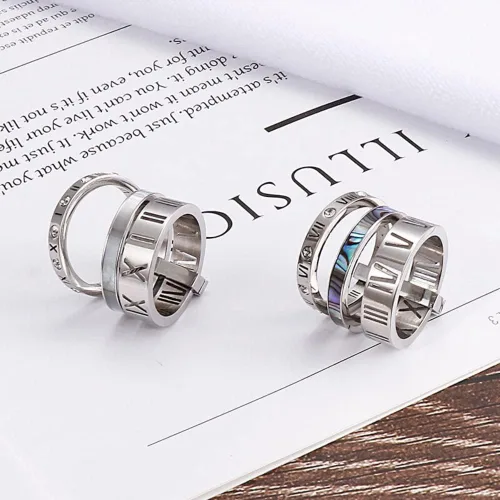 Vista 4 de Trendy Stainless Steel Rings For Women Girls Three Layers Roman Numerals Bridal Wedding Women Rings Fashion Jewelry Gift