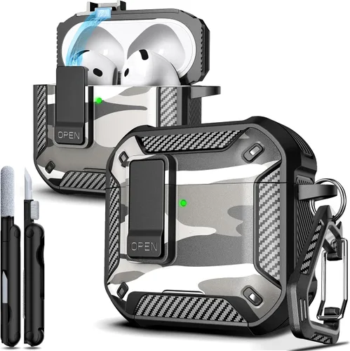 Vista 20 de R-fun Funda de carga compatible con AirPods de 2ª generación 2019, 1ª generación 2016, protección completa contra caídas, tapa desplegable