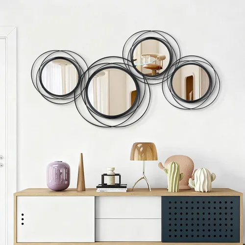 Vista 5 de Juego de 3 espejos redondos Sunburst para decoración de pared Negro