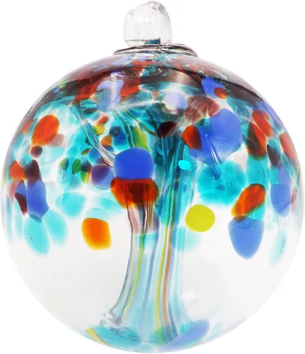 Vista 8 de Dale Tiffany Vidrio soplado a mano, 3 pulgadas de diámetro, color aguamarina, Colección Árbol de la Vida, Globo de Bruja Colgante para Jardín