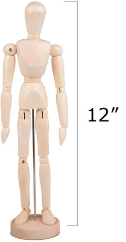 Vista 2 de Paquete de 2 maniquíes de madera de 12 pulgadas de alto de hombres y mujeres, maniquíes de artista con adornos de soporte, ideal para pintura