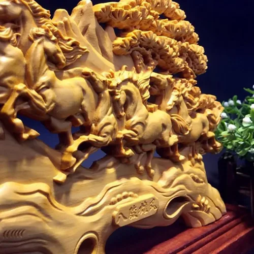 Vista 3 de Adornos de estatua de ocho caballos, decoración de oficina en casa, estilo chino, arte asiático, escultura de caballo al éxito, decoración de Feng