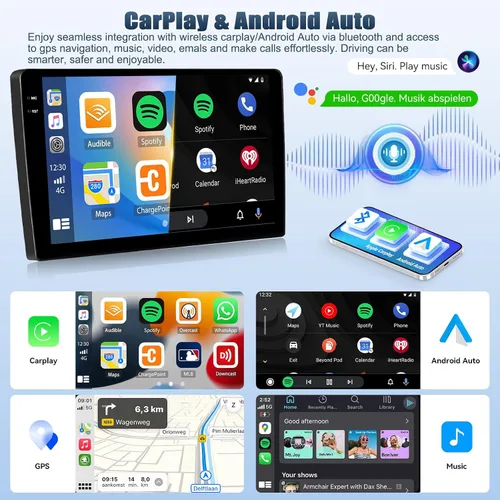 Vista 4 de 4G+64G Android Radio de coche estéreo para Hyundai Elantra 2011 2012 2013 con CarPlay inalámbrico Android Auto, pantalla táctil HD de 9 pulgadas
