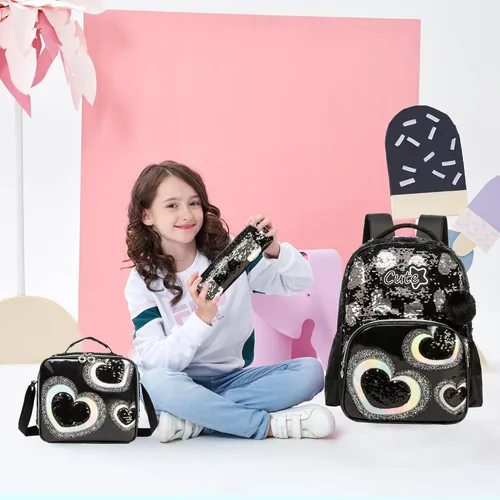 Vista 37 de Mochila para niñas de 16 pulgadas, mochilas para niñas para la escuela, mochila de lentejuelas con lonchera para estudiantes de primaria