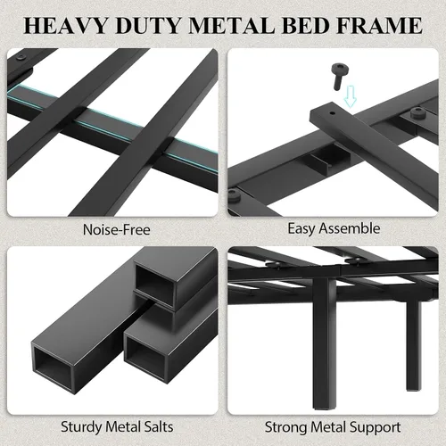 Vista 31 de LOEWAY Base de cama tamaño Queen con cabecero de almacenamiento y luces LED, color gris