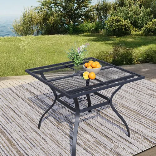 Vista 18 de Mesa de bar para exteriores, mesa cuadrada de 36.5 pulgadas de altura con marco de metal resistente y parte superior de listones resistente a