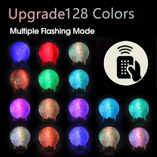 Vista 2 de CPLA Lámpara de luna galaxia actualizada, 128 colores, luz nocturna 3D, regalos para niñas, niños y mujeres, cumpleaños, control remoto y táctil