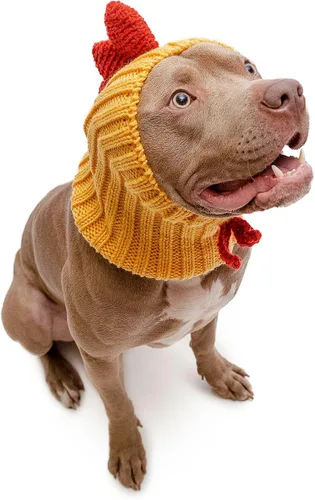 Vista 11 de Zoo Snoods Disfraz de gallo – Redecilla tejida para las orejas de perro de pollo para mascotas, cubierta cálida para el cuello para Halloween e