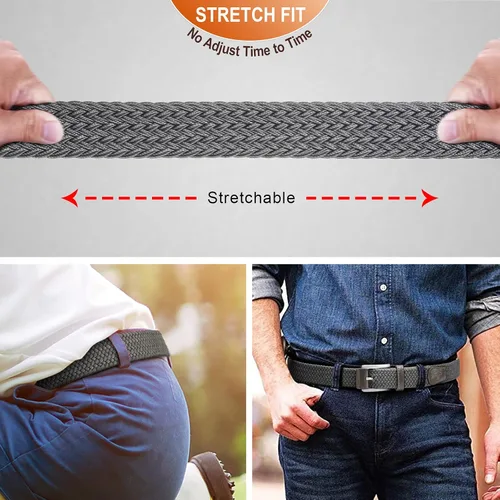 Vista 6 de BULLIANT Cinturón para hombre, paquete de 2 unidades, elástico trenzado para hombre, para golf, caza, pantalones de mezclilla, 1 38 pulgadas
