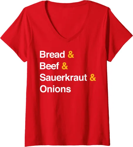 Vista 4 de Camiseta con cuello en V Nebraska Sandwich Runza para mujer, Negro