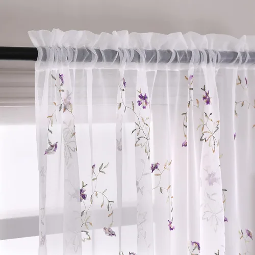 Vista 17 de Taisier Home Cortinas Traslúcidas Blancas Florales con Estampado de Flores y Bordado de Enredaderas para Dormitorio, Cortina con Bolsillo
