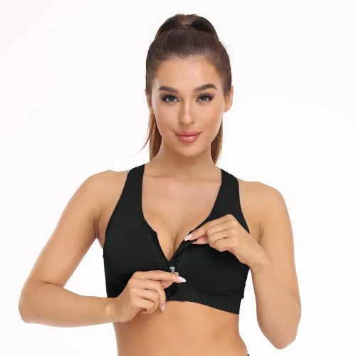 Vista 2 de Brasier deportivo con cierre frontal para mujer, posoperatorio, sin alambres, para yoga