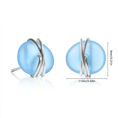 Vista 5 de Sea Glass Earrings S925 Sterling Silver Hypoallergenic Handmade Stud Post Earrings Beach Glass Fashion Handcraft Jewelry earrings stud earrings for