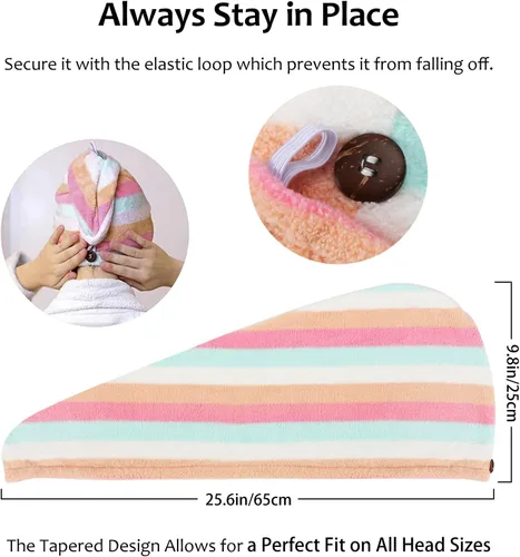 Vista 8 de AuroTrends Paquete de 2 toallas de microfibra para el cabello, para mujeres/niños, toalla de microfibra suave súper absorbente para el cabello