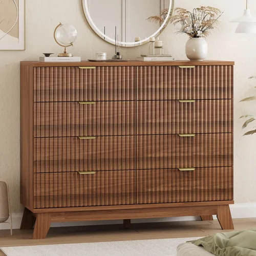 Vista 26 de Cómoda acanalada para dormitorio con 3 cajones, cómoda moderna de 24 pulgadas de ancho con mango de metal, soporte de TV de madera, armario de Negro