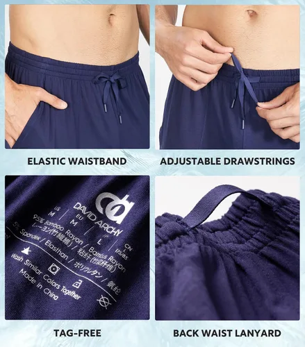 Vista 4 de DAVID ARCHY - Pantalones cortos de pijama para hombre de bambú y rayón, cómodos, transpirables, con bolsillos, para dormir, pack de 2