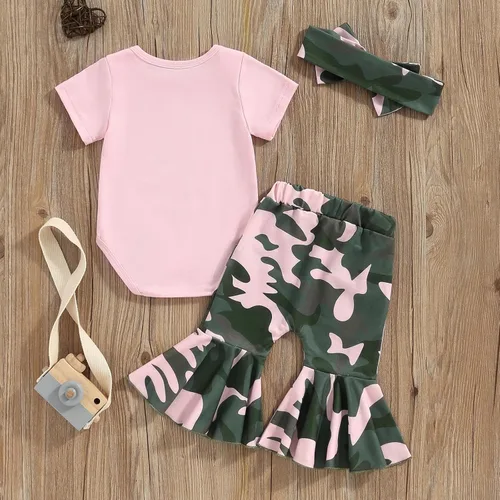 Vista 10 de Sejardin Ropa de verano para bebé y niña, recién nacida, manga corta, con letras, mameluco elástico con diadema