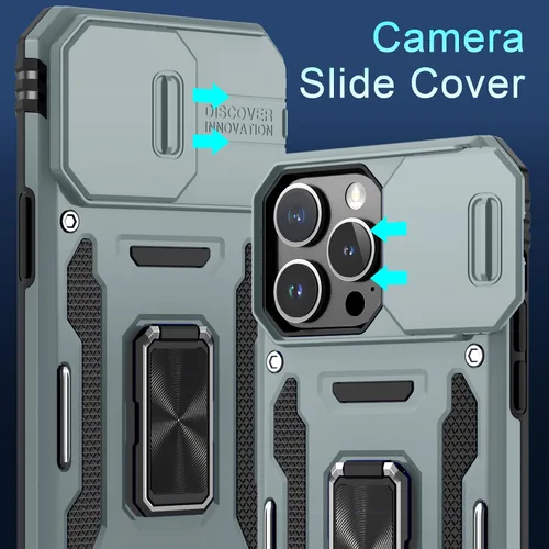 Vista 40 de DEERLAMN Funda para iPhone Xs Max con funda deslizante para cámara + protector de pantalla, soporte giratorio de anillo de grado militar a prueba