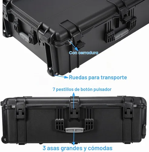 Vista 11 de Regetek Estuche con ruedas con espuma, 37 x 25.5 x 12 pulgadas, funda rígida de transporte con ruedas/3 asas grandes para cámara, herramienta