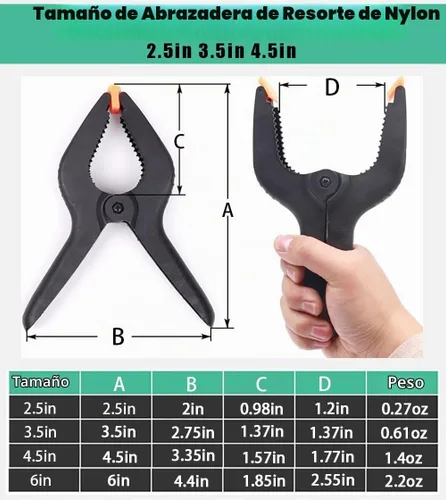 Vista 2 de Abrazaderas de resorte, paquete de 6, abrazaderas de resorte de plástico profesional de 6 pulgadas de alta resistencia para manualidades, clips
