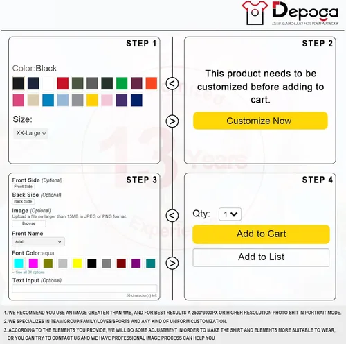 Vista 4 de Custom T Shirt Design Your Own 2 Sides Front and Back Personalized Customizable Tee Photo Logo Text Word Shirts