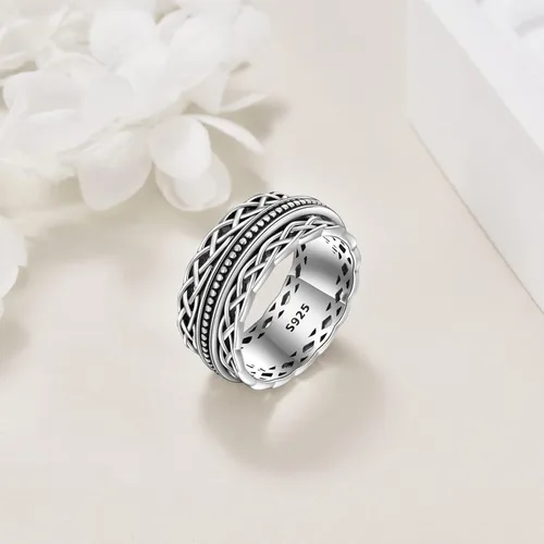 Vista 30 de YAFEINI Anillo giratorio de plata de ley para mujer, nudo celta, girasol, margarita, corazón, árbol de la vida, joyería de regalo para mujeres