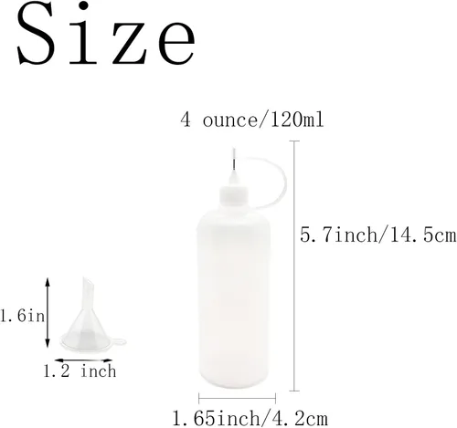 Vista 3 de 12 botellas con punta de aguja, botellas de plástico con cuentagotas de 4 onzas, con 2 mini embudo para manualidades de papel, tapa blanca Blanco