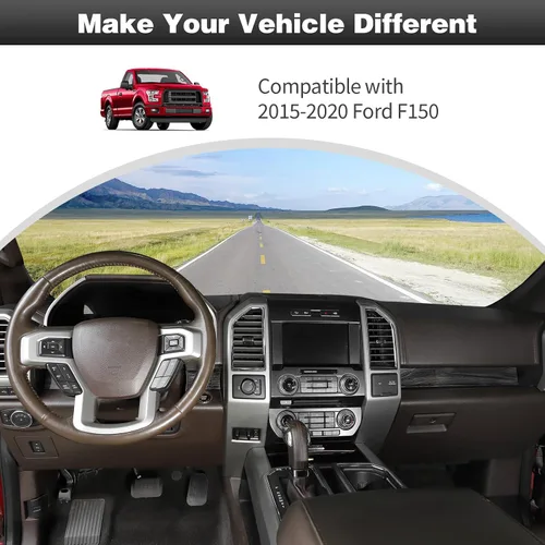 Vista 2 de CheroCar Para F150 - Panel de cubierta de consola central, accesorios de decoración para Ford F150 2015-2020, grano de madera negra..