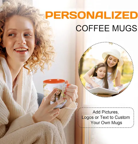 Vista 2 de Tazas de café personalizadas, taza de 11 onzas para mamá con nombre de imagen, tazas de café personalizadas para mamá de hija e hijo, taza de foto