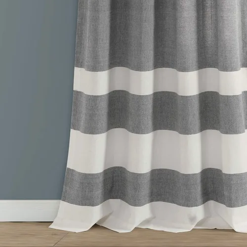 Vista 2 de Lush Decor Juego de cortinas de ventana de algodón teñido con hilo de rayas grises (84 x 40 pulgadas)