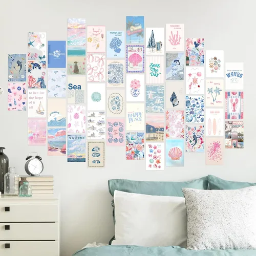 Vista 6 de KBKBART Decoración de habitación de nieta costera, kits de collage de pared rosa y azul, 50 piezas de 4 x 6 pulgadas, pósteres estéticos de pared