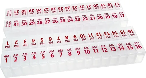 Vista 13 de Set de organizadores mensuales de píldoras dos veces al día - Organizador de medicación AM y PM para 31 días! El set contiene 2 organizadores
