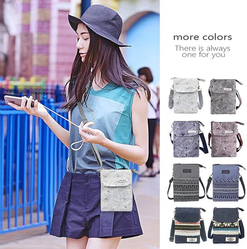 Vista 7 de Cartera espaciosa para teléfono celular, de lona, con correa para el hombro, para mujeres, adolescentes y niñas